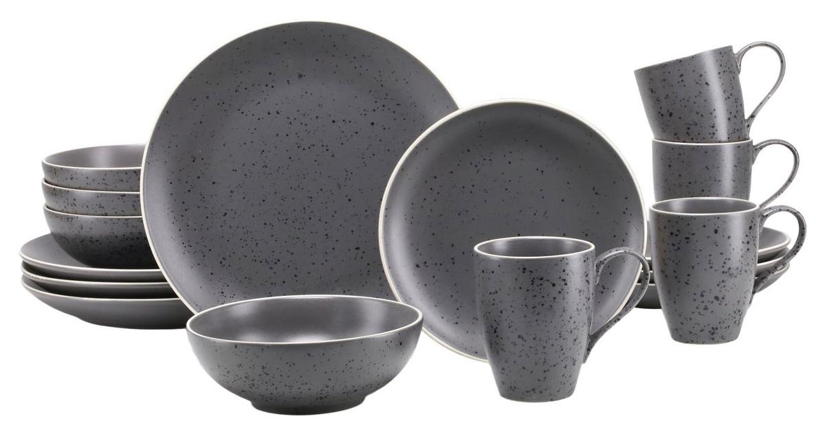 Kombiservice Industrial Chic in Anthrazit, 16-teilig - Anthrazit, KONVENTIONELL, Keramik - Creatable