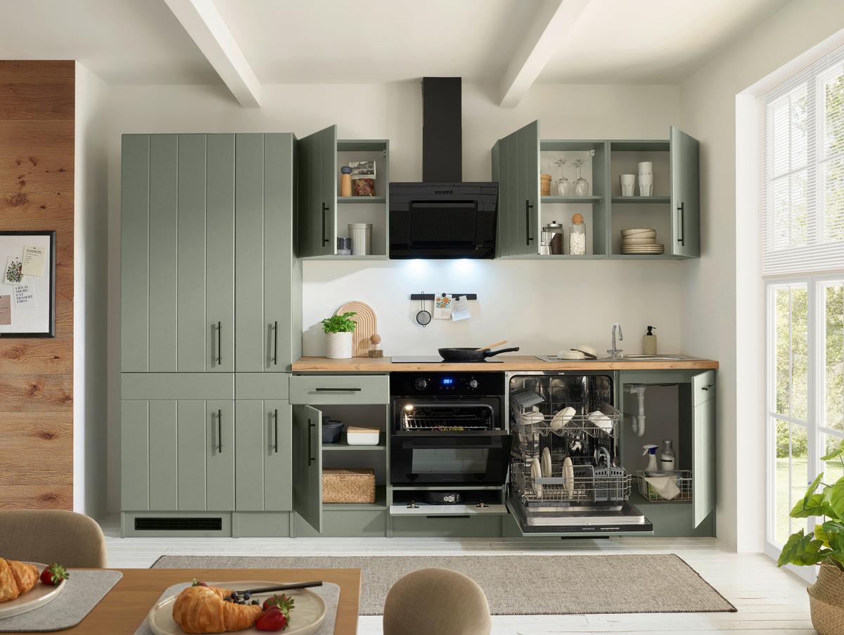 Küchenblock Anton m. Geräte Wildeiche/Schilfgrün - Schilfgrün/Wildeiche, Trend, Holzwerkstoff/Metall (310cm) - Respekta