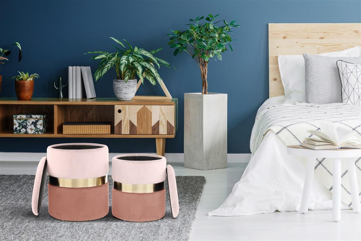 HOCKERSET ZORA 100 - Goldfarben/Altrosa, Design, Kunststoff/Textil (31,5X36/38X44cm) - Kayoom