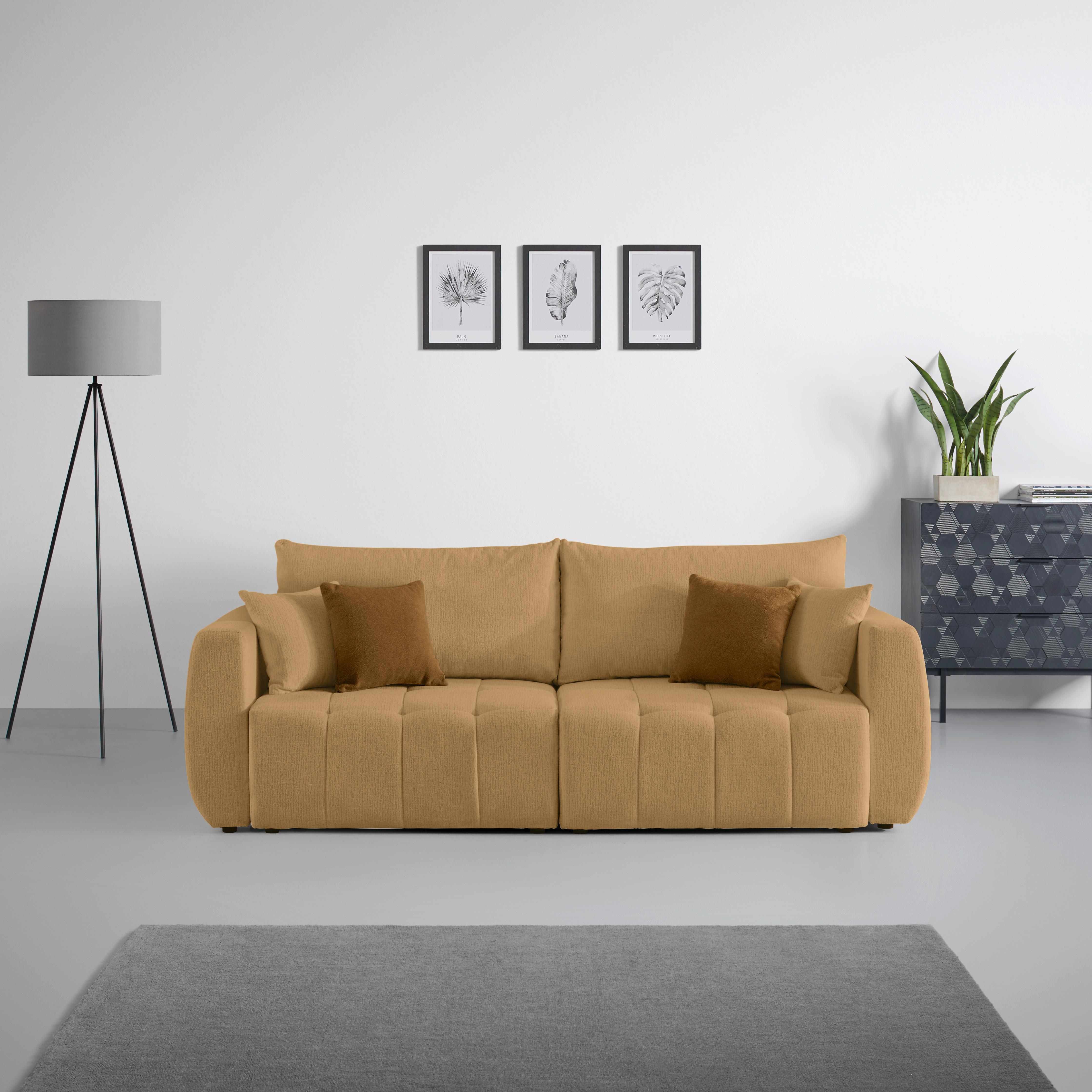 Schlafsofa Bologna Senfgelb - Beige/Senfgelb, Holz/Textil (245/74-90/104cm) - Mömax