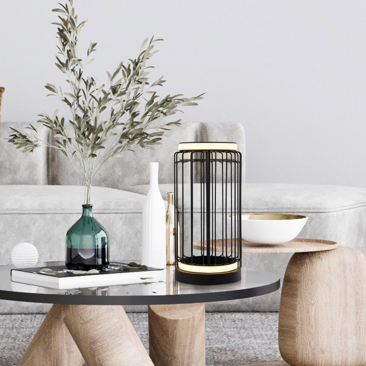 LED Asztali Lámpa Circolo Cage Eu54210-1bk - fekete/fehér, Basics, műanyag/fém (16/33cm)