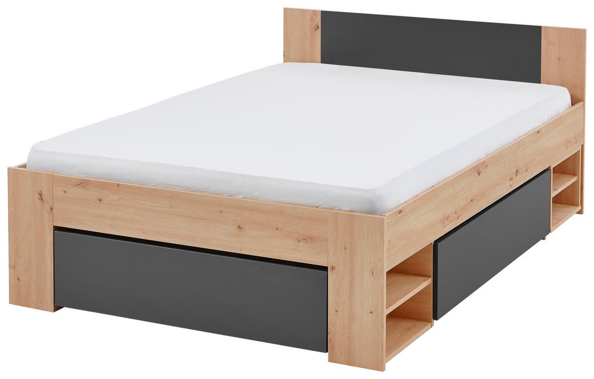 Postelja S Predalom Azurro, Barva Hrasta - antracit/hrast artisan, Moderno, leseni material (140/200cm) - Mömax