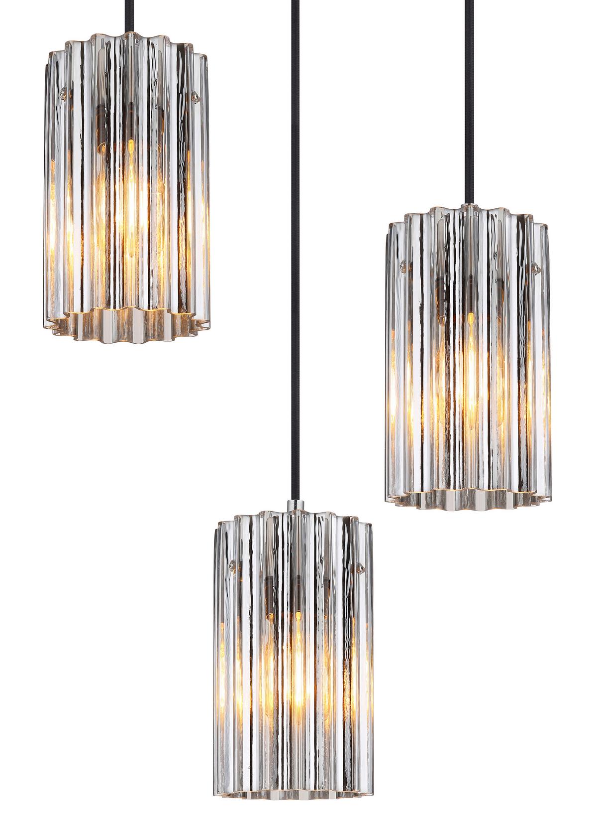 HÄNGELEUCHTE 15747-3H - Klar/Schwarz, Design, Glas/Kunststoff (38,5/120cm) - Globo
