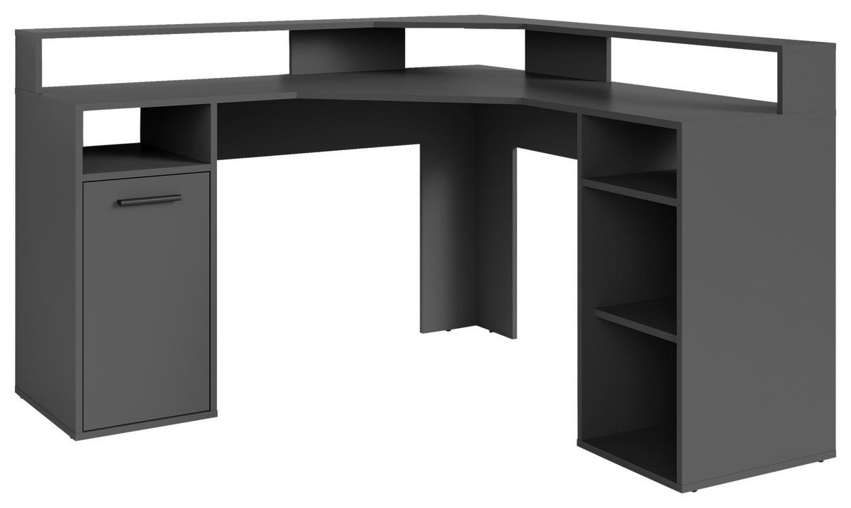 Eckschreibtisch ''Fox'', Anthrazit - Anthrazit/Schwarz, MODERN, Holzwerkstoff/Kunststoff (139/139/90,8cm) - MID.YOU