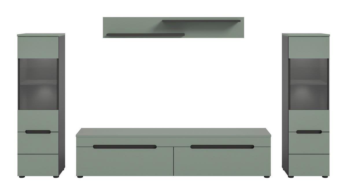 Dnevni Regal Canu, Sivozelena, Osvetlitev, 4-Delni - siva/črna, Design, umetna masa/leseni material (272/141/33cm) - Livetastic