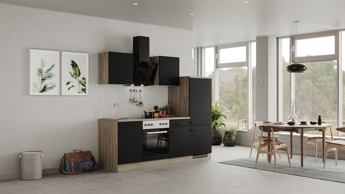 Kuhinjski Blok Capri, Črna, Hrast - črna/barve hrasta, Moderno, kovina/leseni material (220cm) - FlexWell