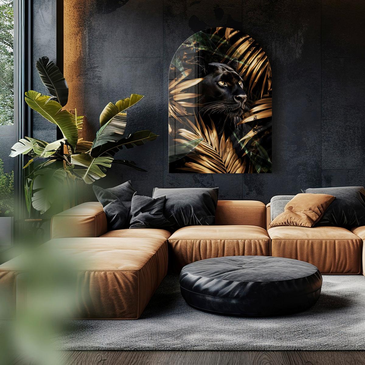 Glasbild Schwarz/Goldfarben - Goldfarben/Schwarz, Basics, Glas/Papier (70/100cm)