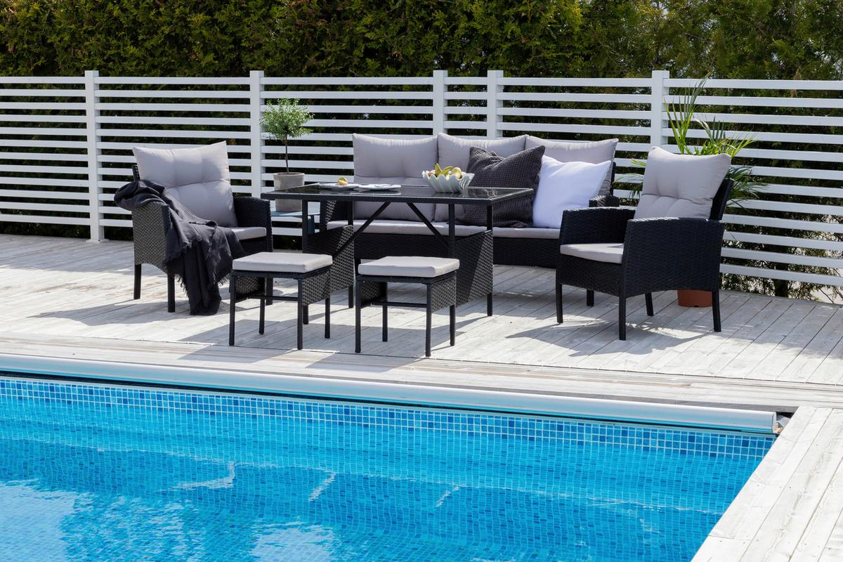 Dining-Loungeset Knock 6-tlg. Grau/Schwarz - Schwarz/Grau, KONVENTIONELL, Kunststoff - Gardenson