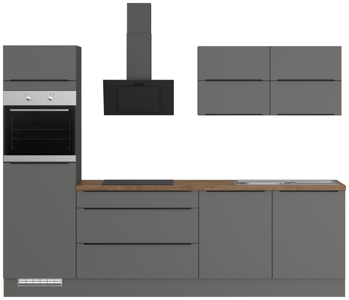 Küchenblock IBZ ohne Geräte ca. 280 cm Dunkelgrau - Eiche dunkel/Graphitfarben, Design, Holzwerkstoff/Metall (280cm) - Impuls