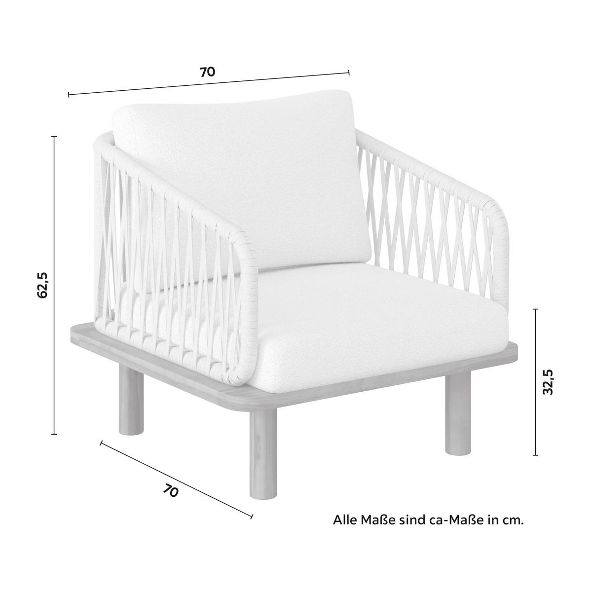 Loungegarnitur Mara Creme Echtholz/Textil/Metall - Weiss/Teakfarben, Modern, Holz/Textil (165/62,5/70cm) - Bessagi Garden