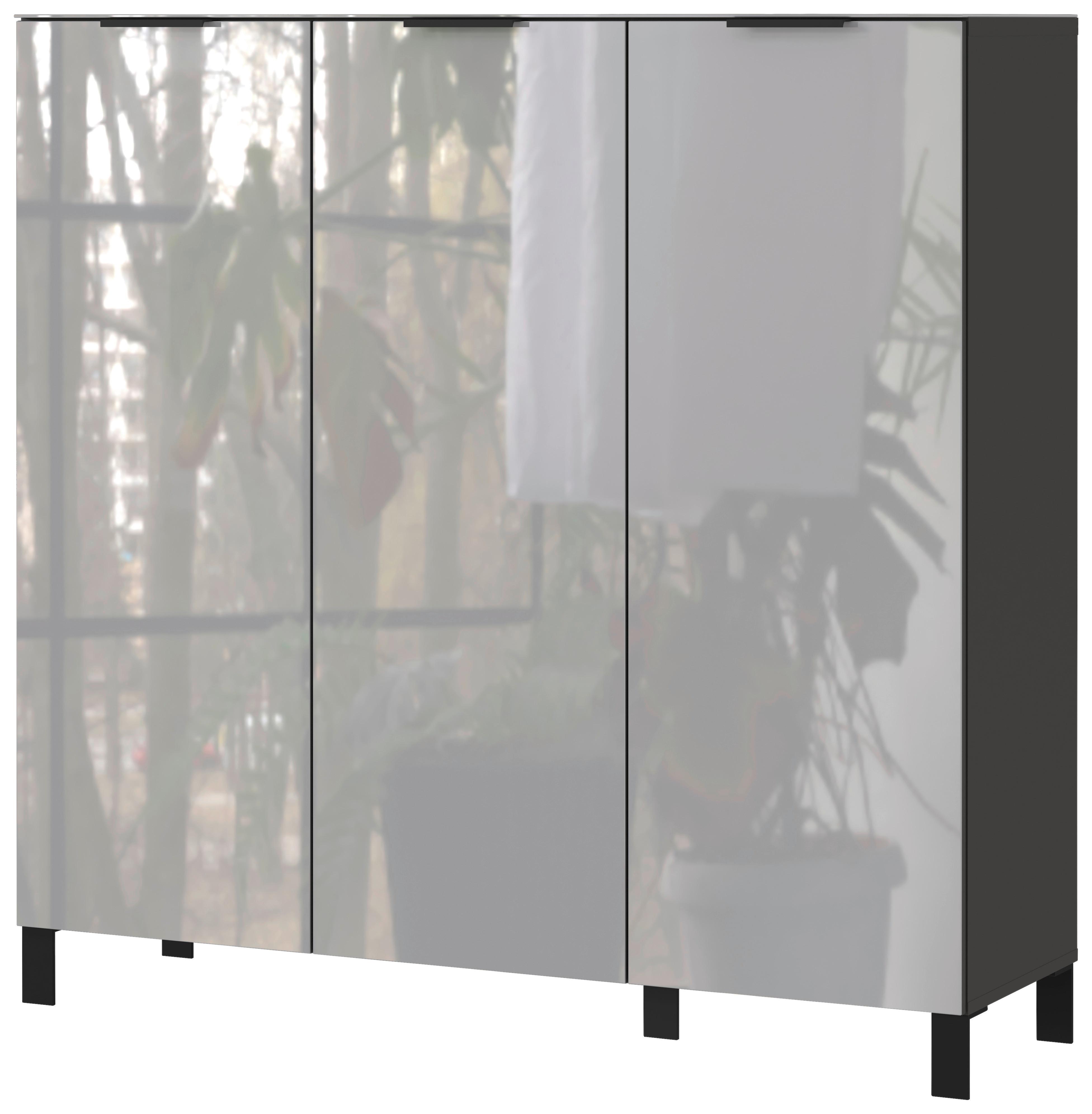 Schuhschrank Ceduna in Graphitfarben/Grau - Graphitfarben/Schwarz, MODERN, Glas/Holzwerkstoff (131/128/40cm) - Premium Living