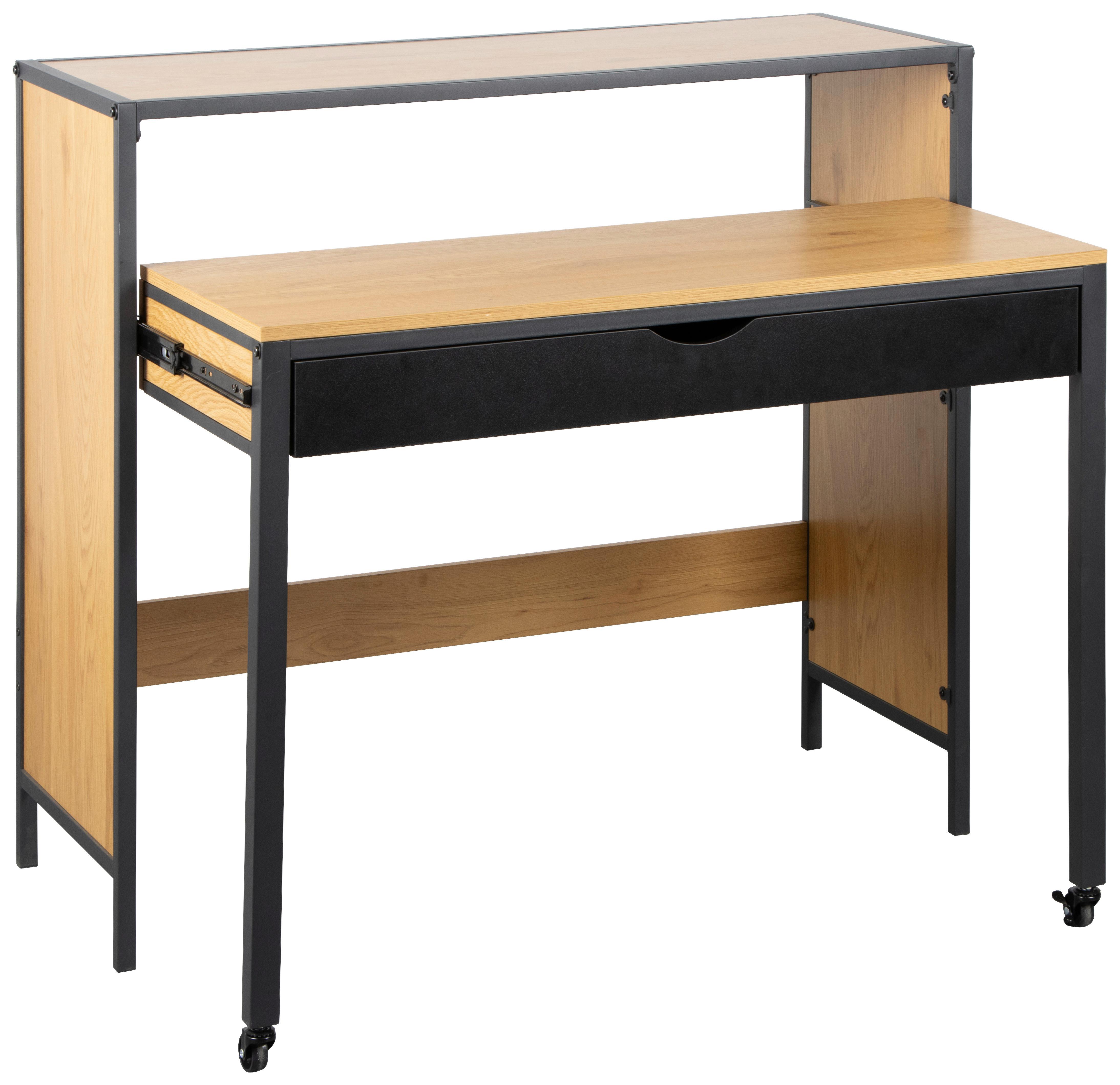 BUREAU LENNY - Eikenkleuren/Zwart, Modern, Houtcomposiet/Kunststof (100/40/75.5-93.5cm) - Bessagi Home