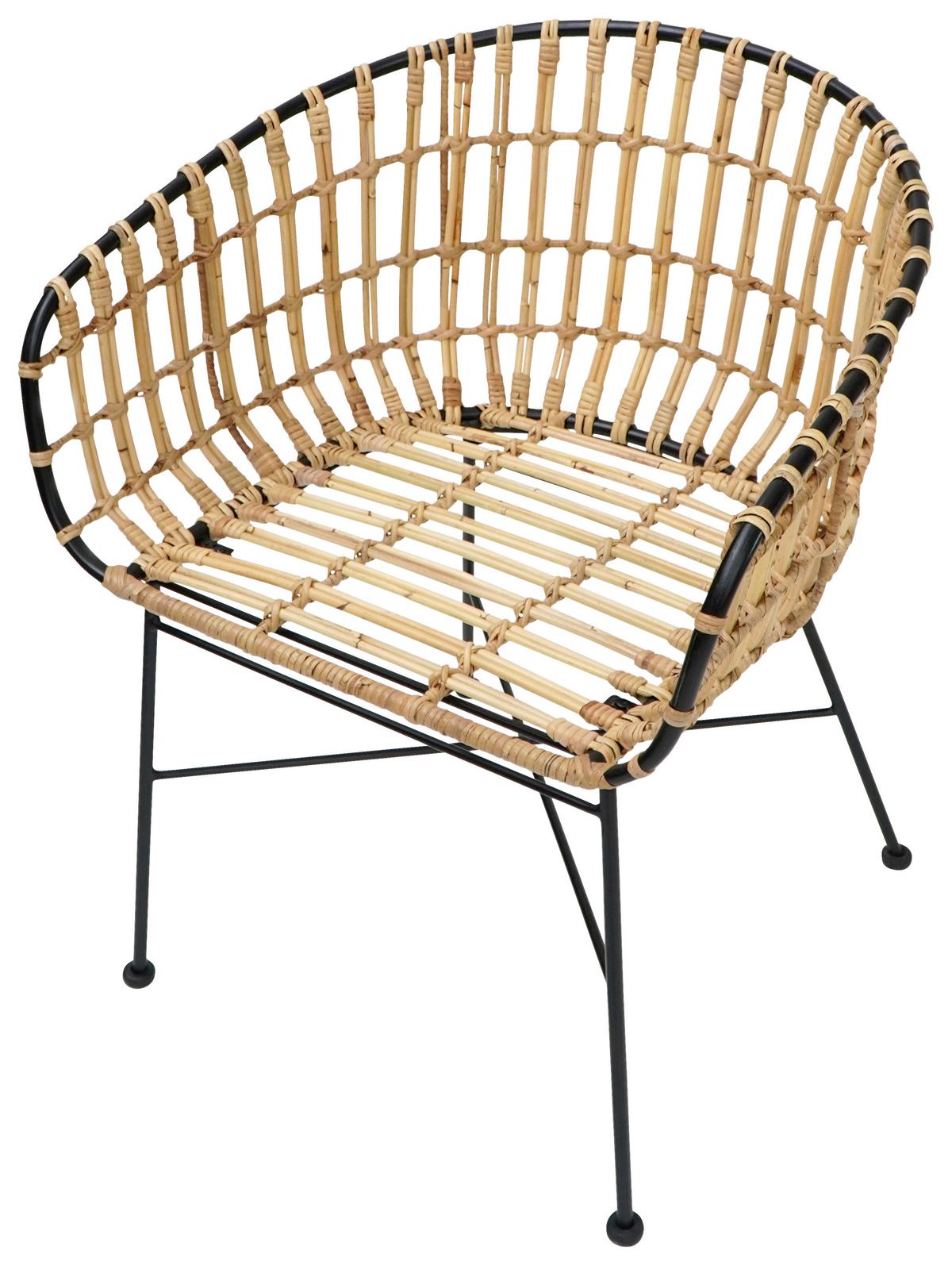 FOTEL RATTANOWY BEIRUT - kolor naturalny/czarny, Natur, materiały naturalne/metal (56/79/65cm) - Livetastic