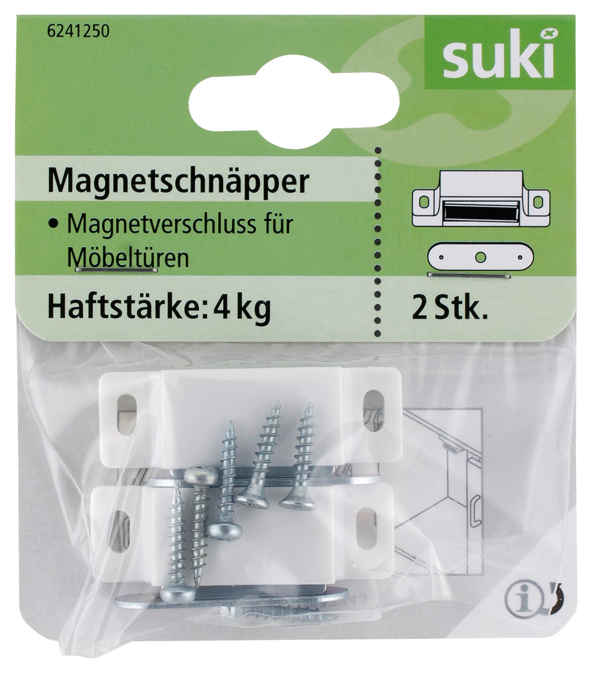 Mágneszár 2db - fehér, műanyag/fém (4,6/1,4/1,4cm) - Suki