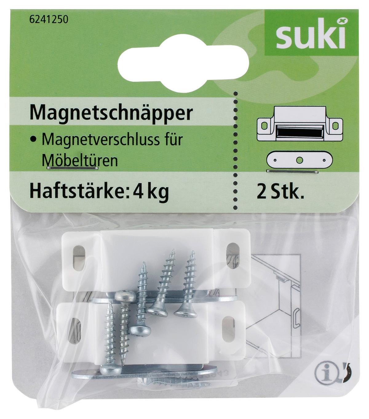 Mágneszár 2db - fehér, műanyag/fém (4,6/1,4/1,4cm) - Suki
