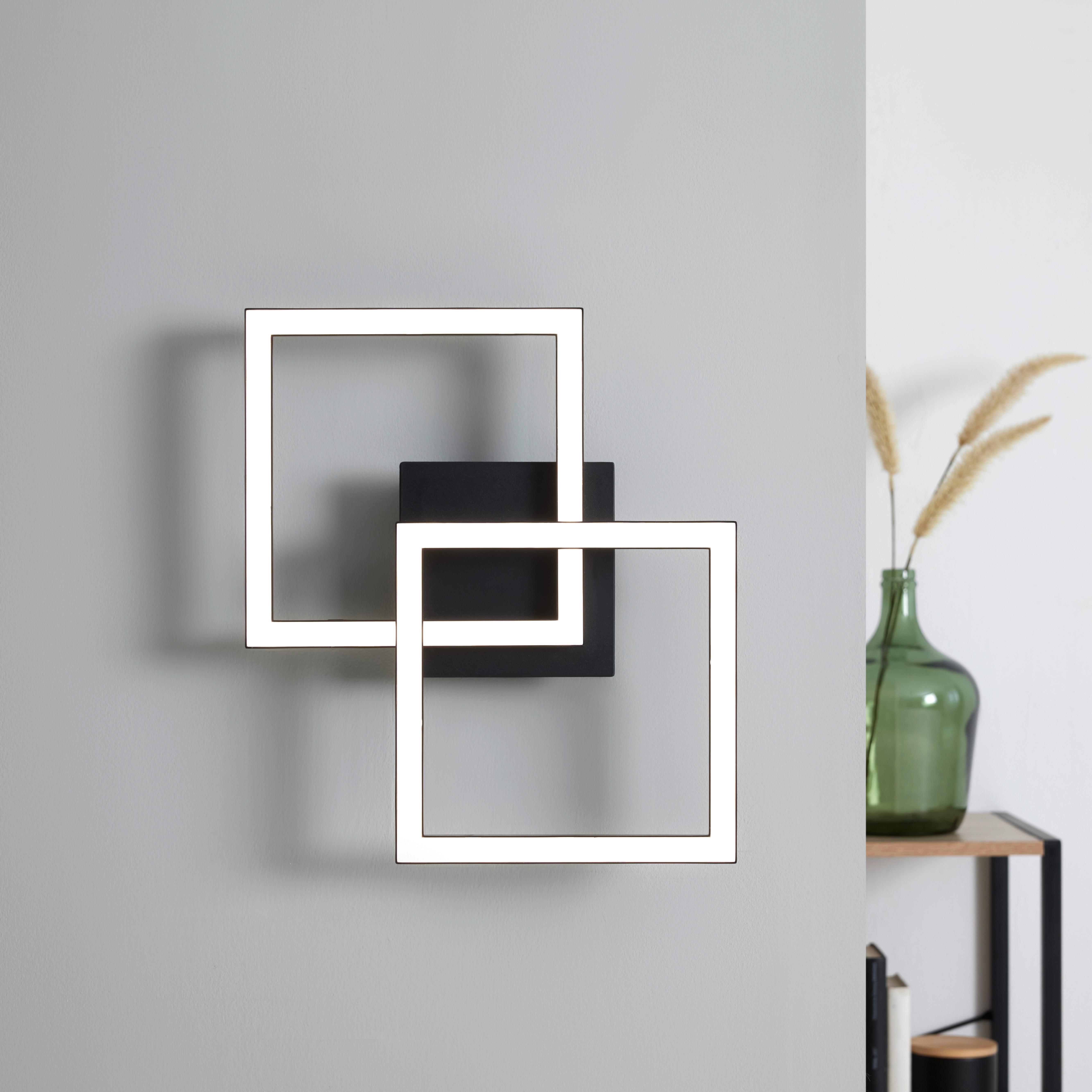 PLAFONNIER LED CORVIN - opale/noir, MODERN, matière synthétique (55,8/39,5/6,7cm) - Mömax