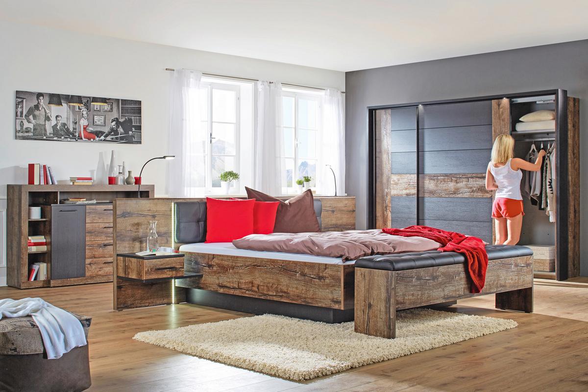 Ágykeret 2 Éjjeliszekrénnyel Bellevue - iszap/fekete, Lifestyle, műanyag/bőr (180/200cm)