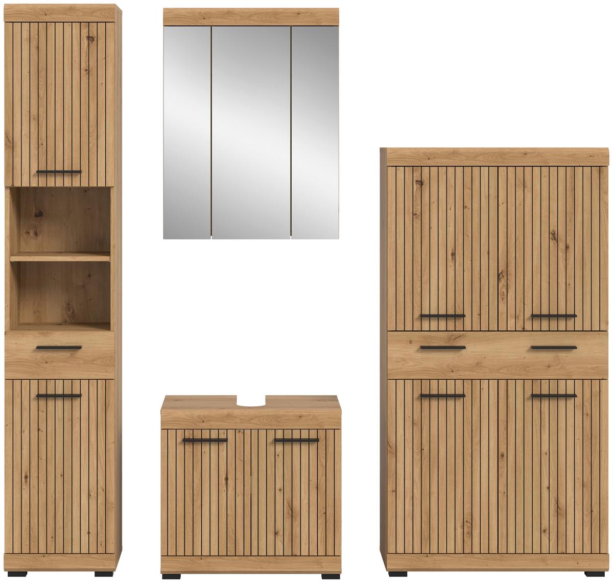 Badezimmer Scout Eiche Artisan 4-teilig - Schwarz/Eiche Artisan, Trend, Glas/Holzwerkstoff (171cm) - MID.YOU