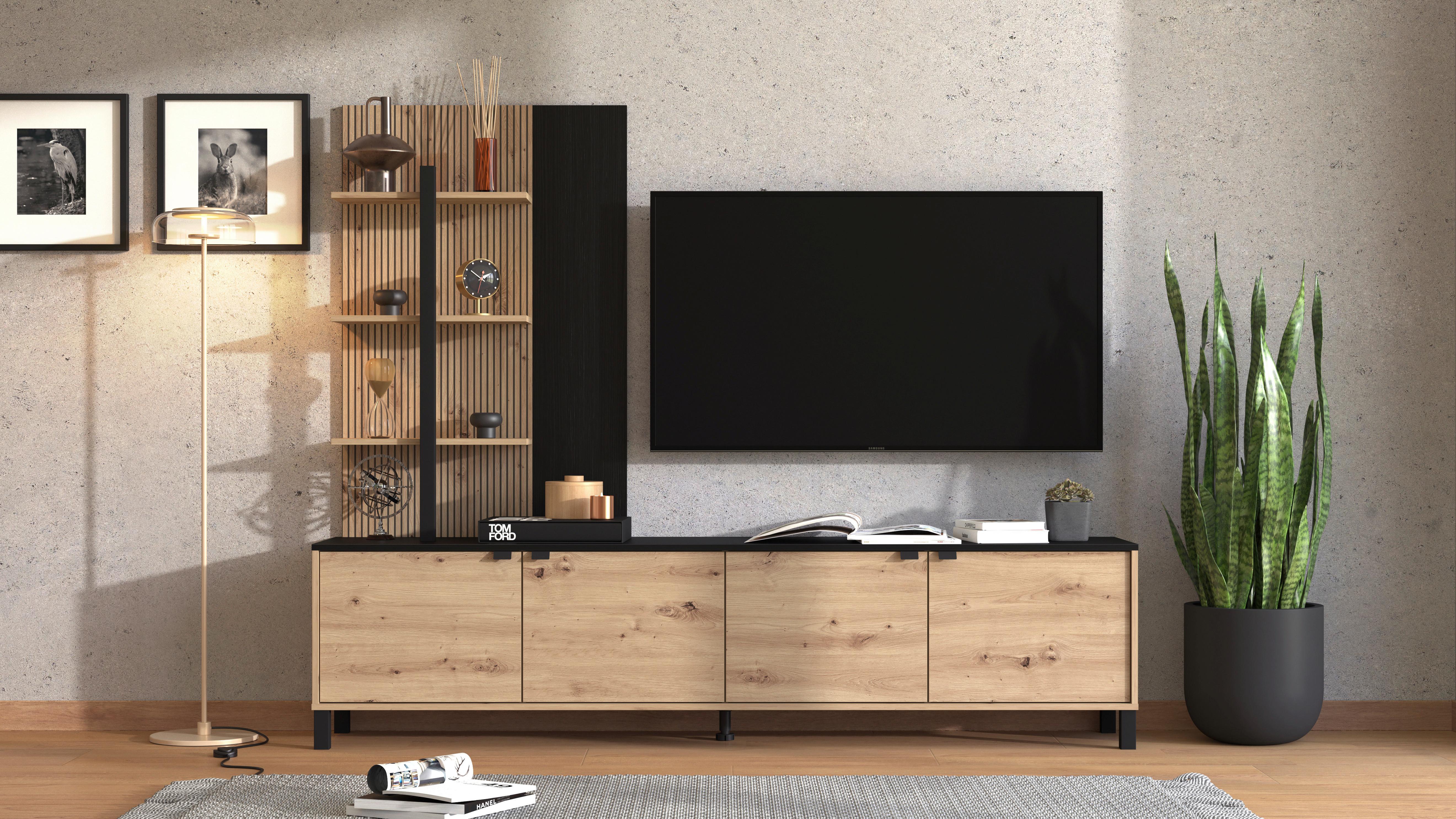 Wohnwand Margate Schwarz/Eiche Artisan - Schwarz/Eiche Artisan, MODERN, Holzwerkstoff/Kunststoff (208/167/40cm) - P & B