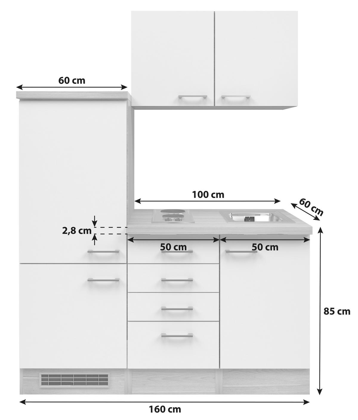 Mini Kuhinja Wito 160-1101-000 - bijela/boje oplemenjenog čelika, Moderno, drvni materijal/plastika (160cm) - MID.YOU
