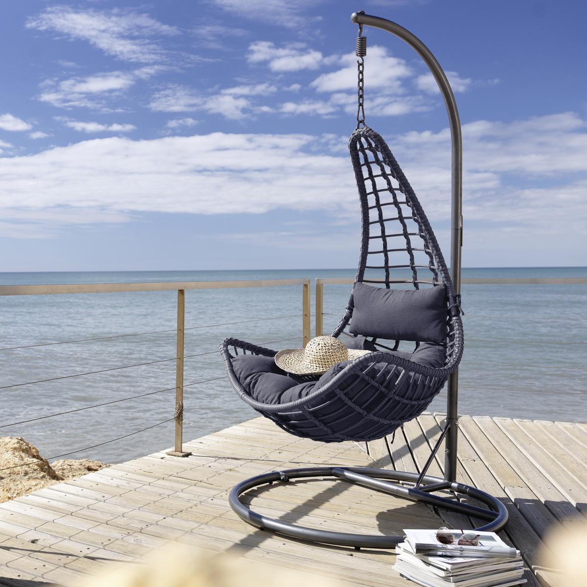 Hängesessel Caitlin in Schwarz mit Auflage - Schwarz, Kunststoff/Textil (110/198/105cm) - Bessagi Garden