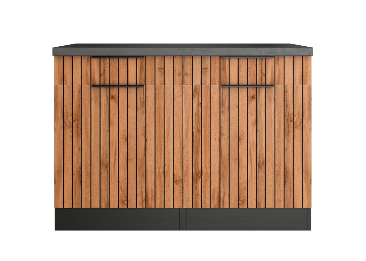 Küchenunterschrank Liverpool Eiche/Graphitfarben - Schieferfarben/Eiche Wotan, Basics, Holzwerkstoff/Metall (120/85/60cm) - Held