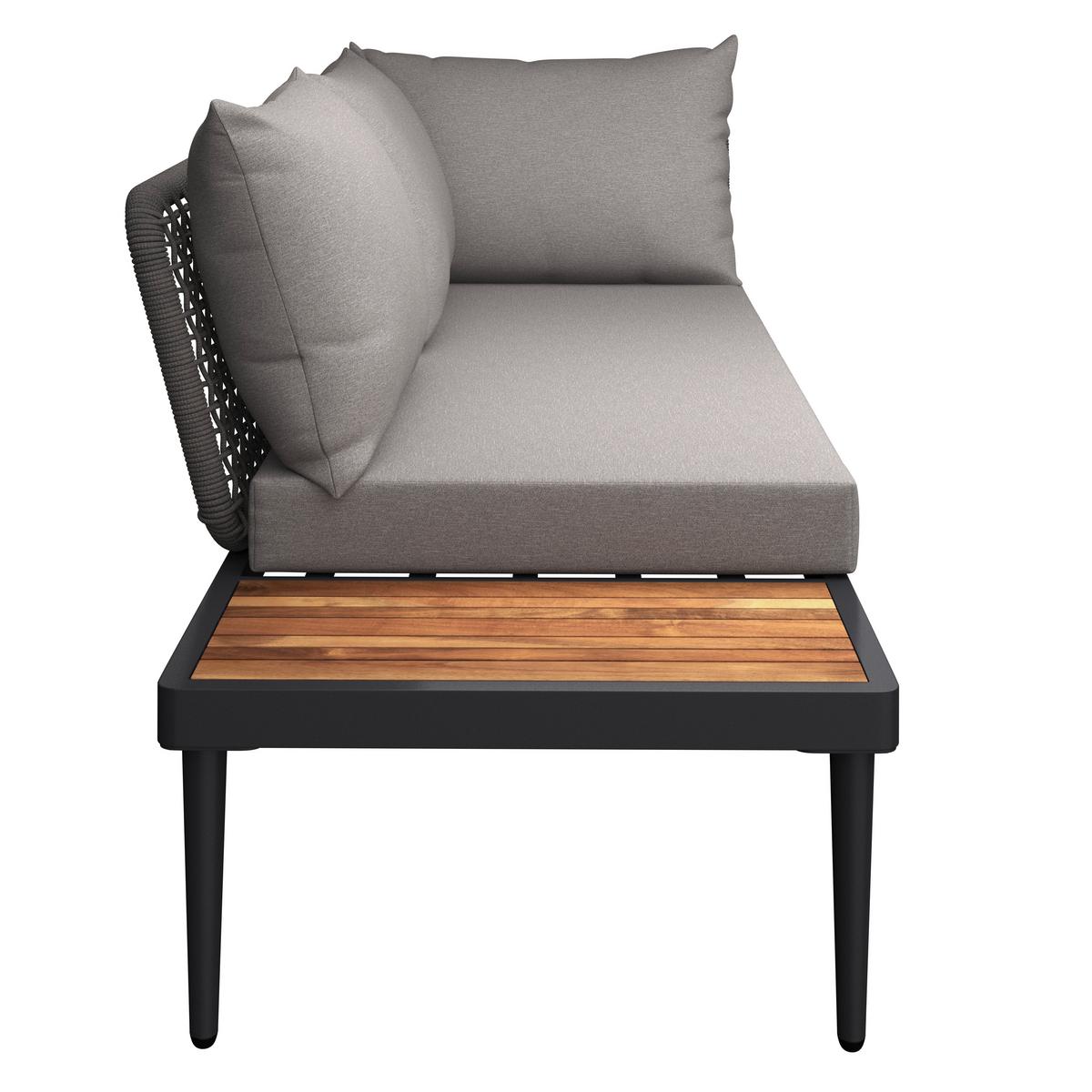 Lounge Garnitura Basel, Siva, Akacija, 3-Delno - siva/naravne barve, Moderno, kovina/steklo (186/150cm) - Beldano