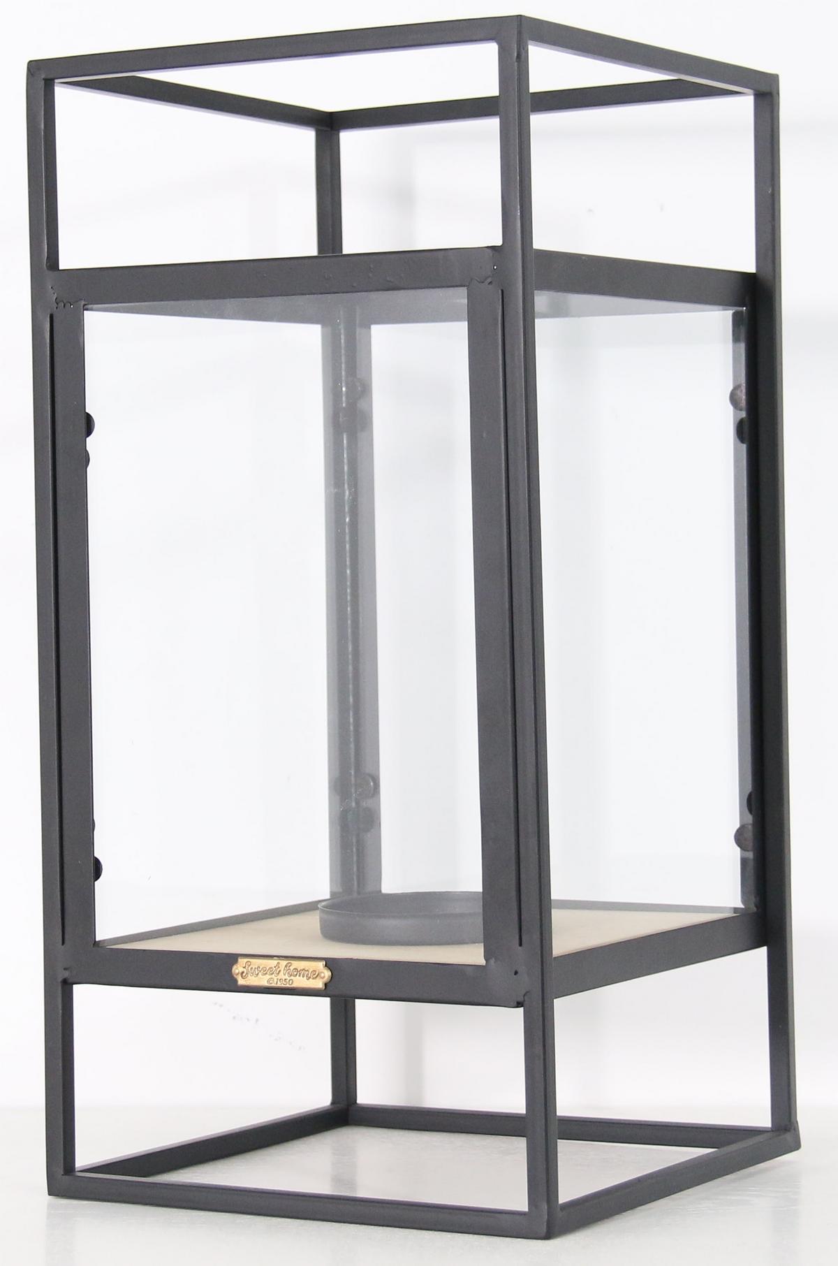 LATARNIA TARA - naturalny/czarny, Modern, materiał drewnopochodny/metal (20/40/20cm) - Bessagi Home