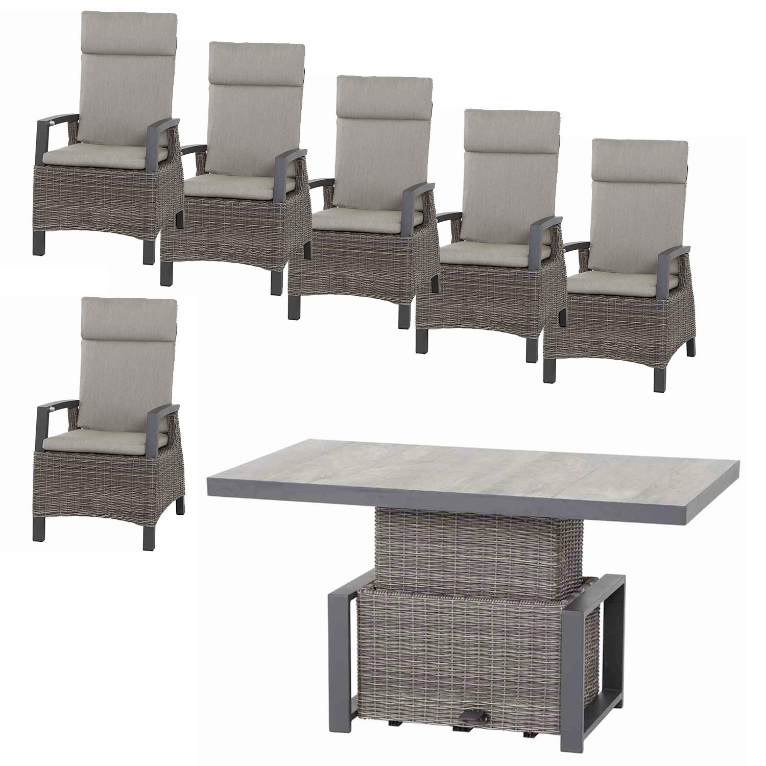 Loungegarnitur Corido 7-tlg. Grau - Grau, Basics, Keramik/Kunststoff (72/103/93cm) - Siena Garden