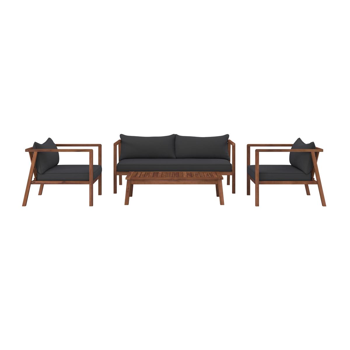 Loungegarnitur Pia Dunkelgrau Akazie/Outdoorstoff - Grau/Akaziefarben, MODERN, Holz/Textil (150/70/79cm) - Bessagi Garden