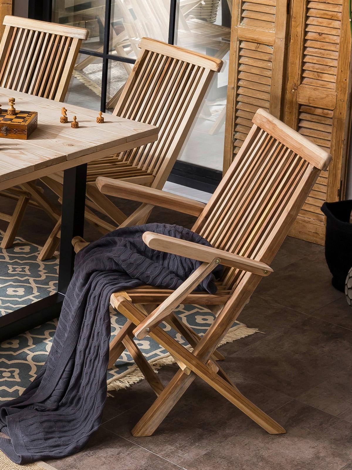 Gartenklappsessel-Set 2-er-Set Naturfarben Teakholz - Naturfarben, Natur, Holz (55/89/51cm) - Gardenson