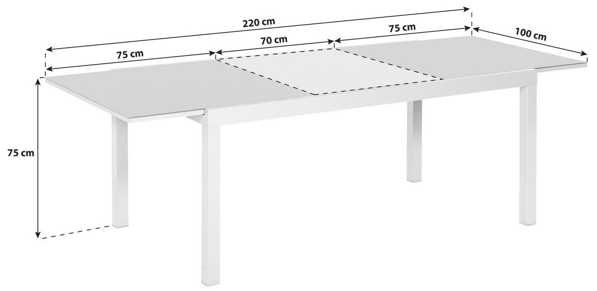 Gartentisch ausziehbar Semi Metall/Glas Grau L: 180-250 cm - Silberfarben/Grau, KONVENTIONELL, Glas/Metall (180-250/100/75cm) - Gardenson