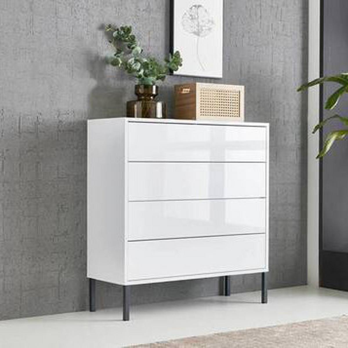 Kommode Mailand Typ 3 Weiß - Weiß Hochglanz/Anthrazit, MODERN, Holzwerkstoff/Metall (79/86/33cm) - MID.YOU