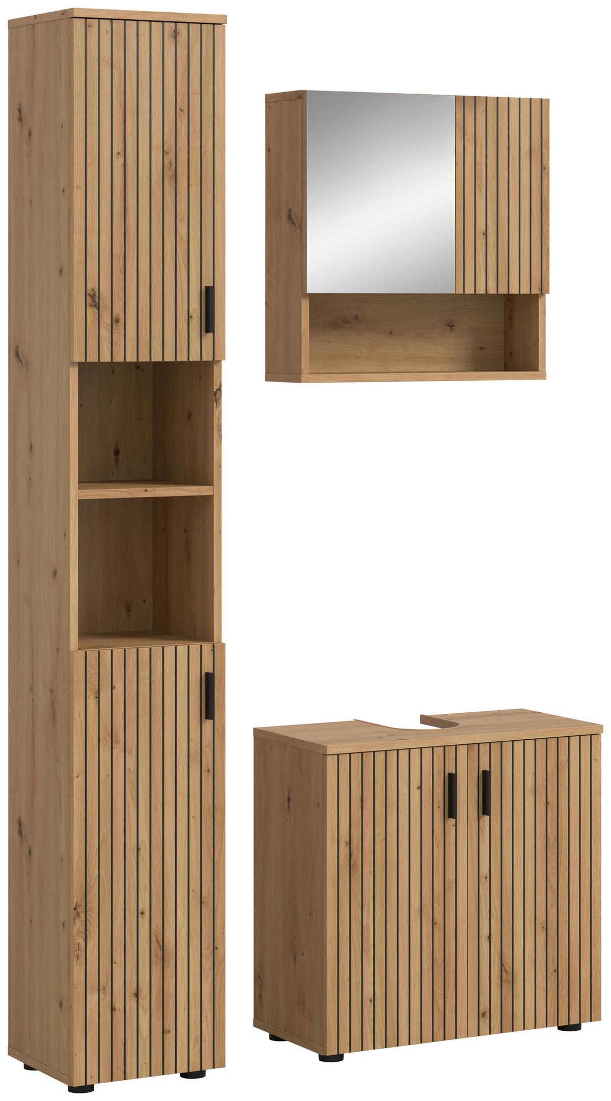 Kopalnica Mone, Barva Hrasta, 3-Delna - črna/hrast artisan, Basics, umetna masa/leseni material (90cm) - MID.YOU