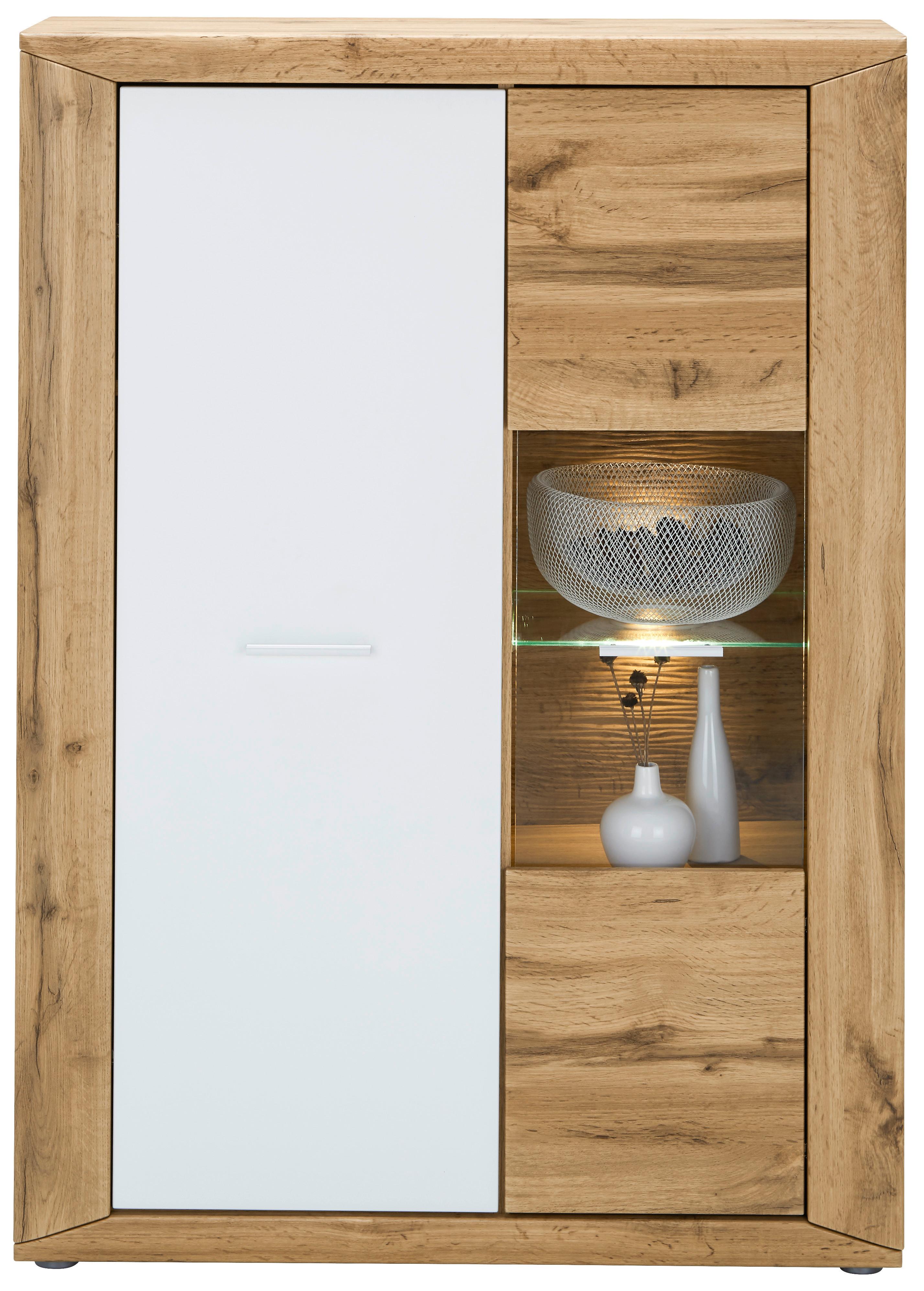 Highboard Luca in Eichefarben - Eichefarben/Silberfarben, KONVENTIONELL, Glas/Holzwerkstoff (91/127/35cm) - Mömax