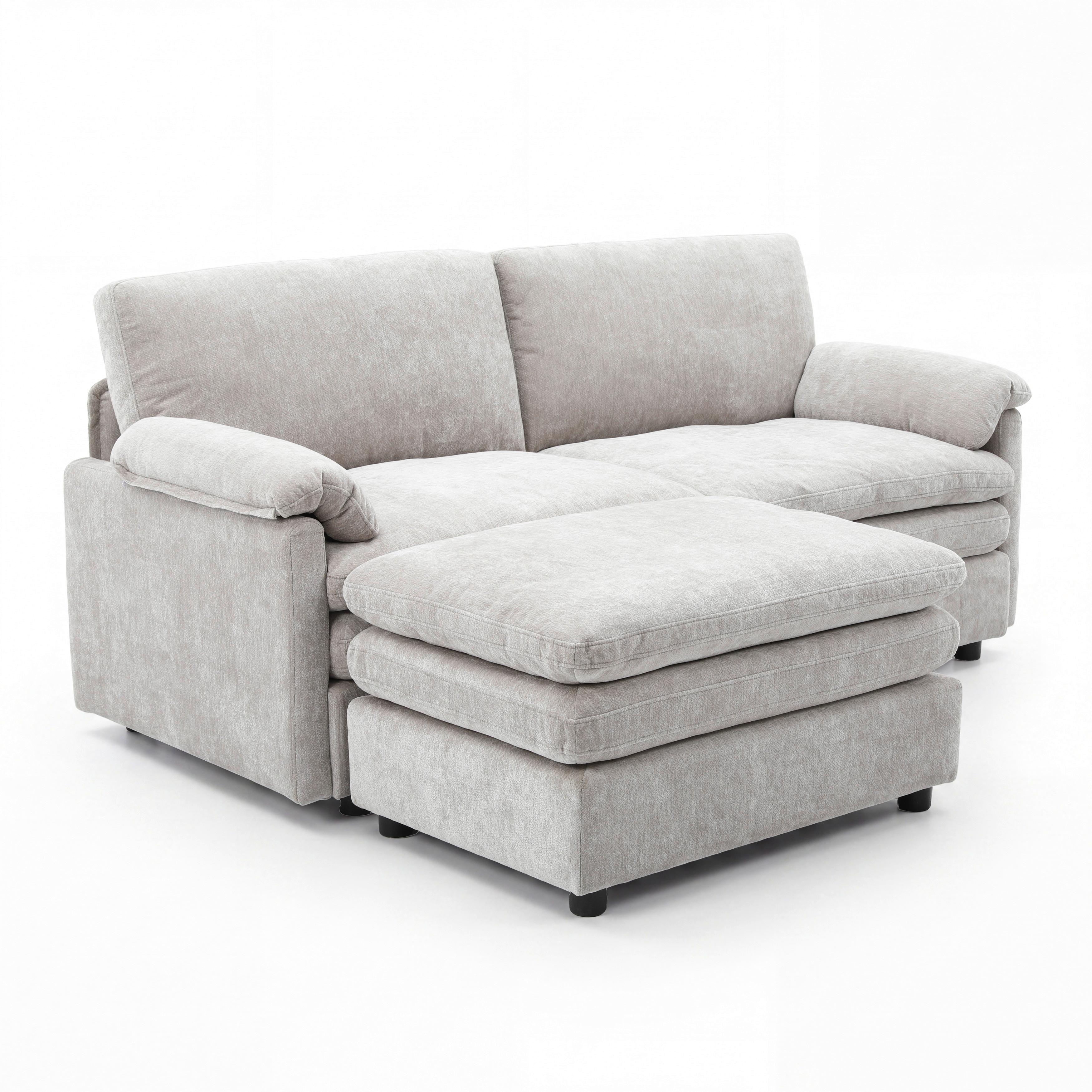 Wohnlandschaft Alessia Chenille Grau - Schwarz/Grau, MODERN, Holz/Kunststoff (188/137cm) - Bessagi Home