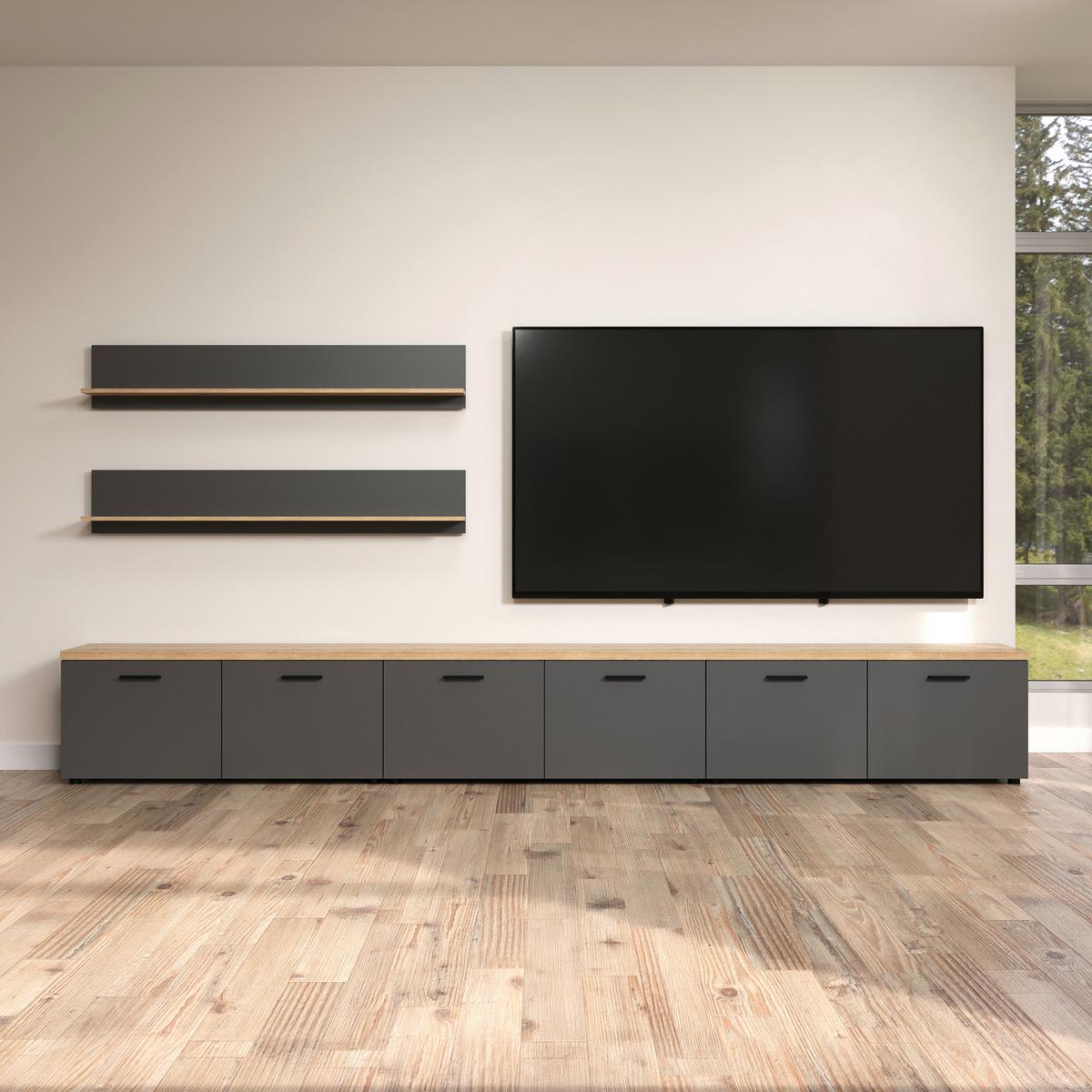 WOHNWAND BAGGIO - Eichefarben/Anthrazit, Design, Holzwerkstoff/Kunststoff (360/180/40cm) - MID.YOU