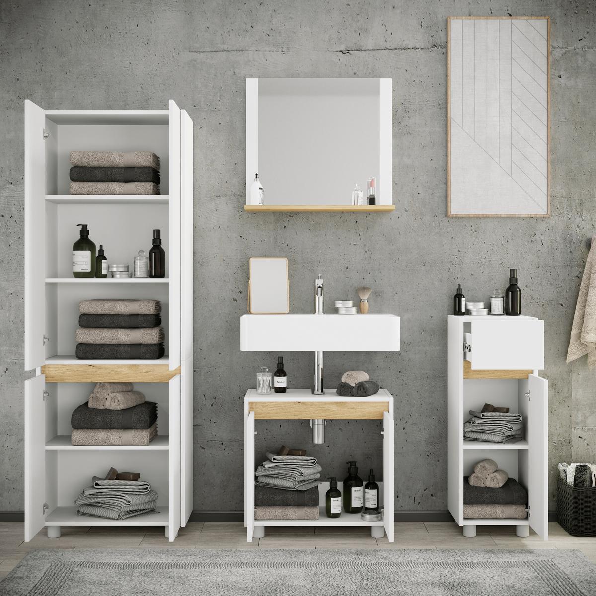 Badezimmer Cosila - Honigeiche/Weiss, Trend, Holzwerkstoff/Kunststoff (154cm) - MID.YOU