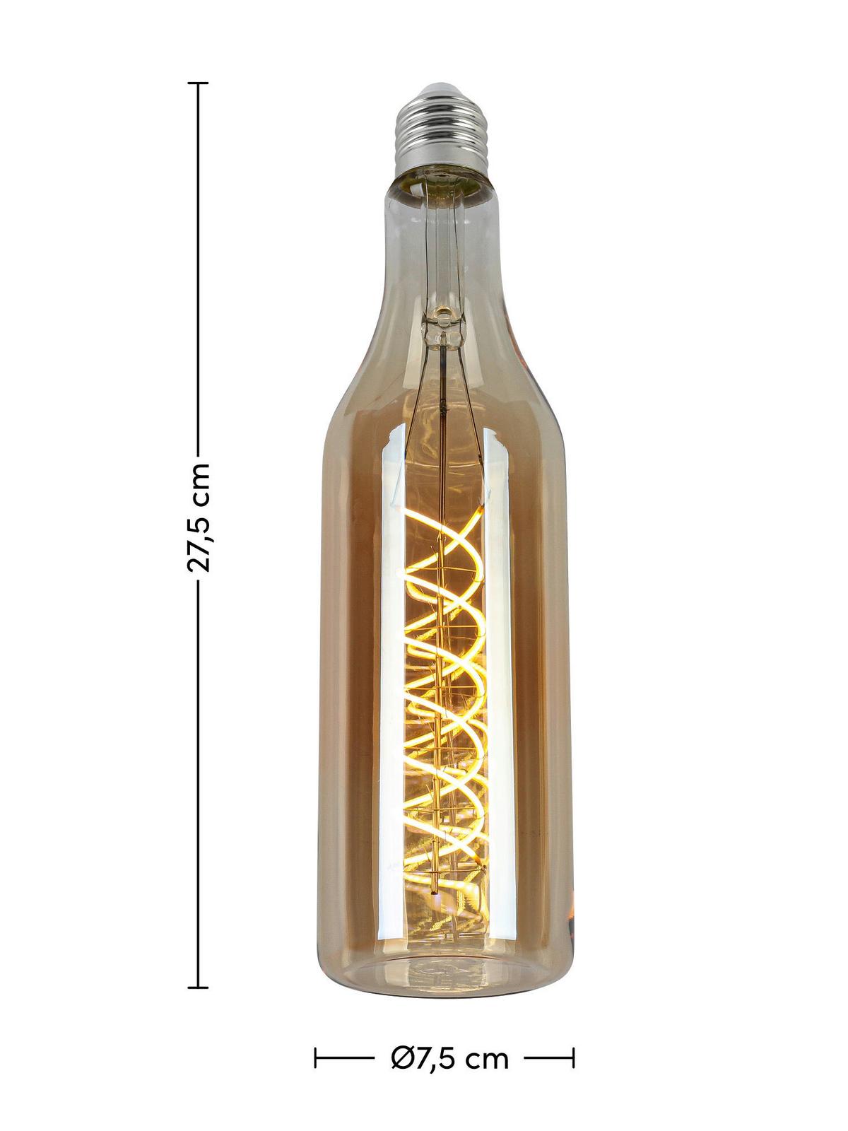 LED-Leuchtmittel Flasche Bernsteinfarben max. 4 Watt - Bernsteinfarben, Romantik / Landhaus, Glas/Metall (7,5/27,5cm) - Mömax