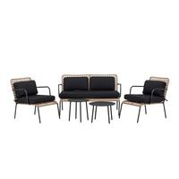 Loungegarnitur Paola 5-tlg. Rattan geflecht - Dunkelgrau/Schwarz, KONVENTIONELL, Naturmaterialien/Holz - Gardenson