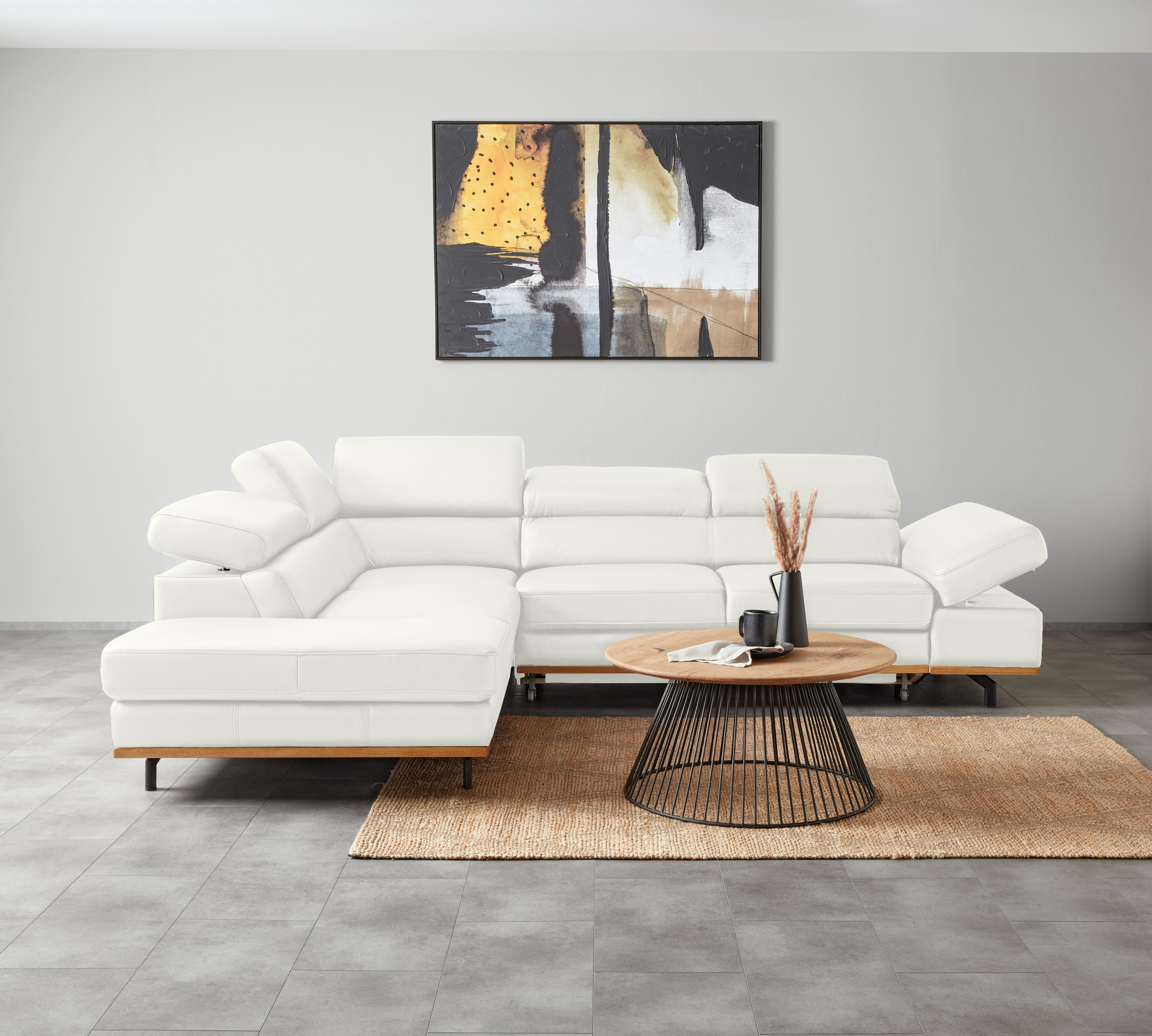 Wohnlandschaft Carmen Weiß - Schwarz/Weiß, MODERN, Leder/Holz (292/72/226cm) - Premium Living