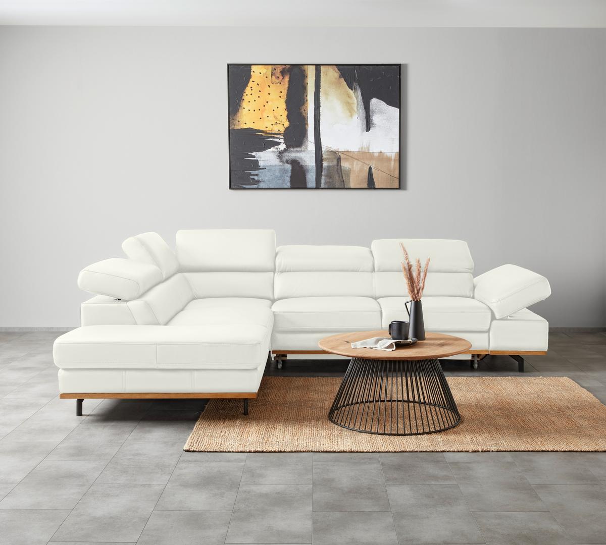 Wohnlandschaft Carmen Weiß - Schwarz/Weiß, MODERN, Leder/Holz (292/72/226cm) - Premium Living