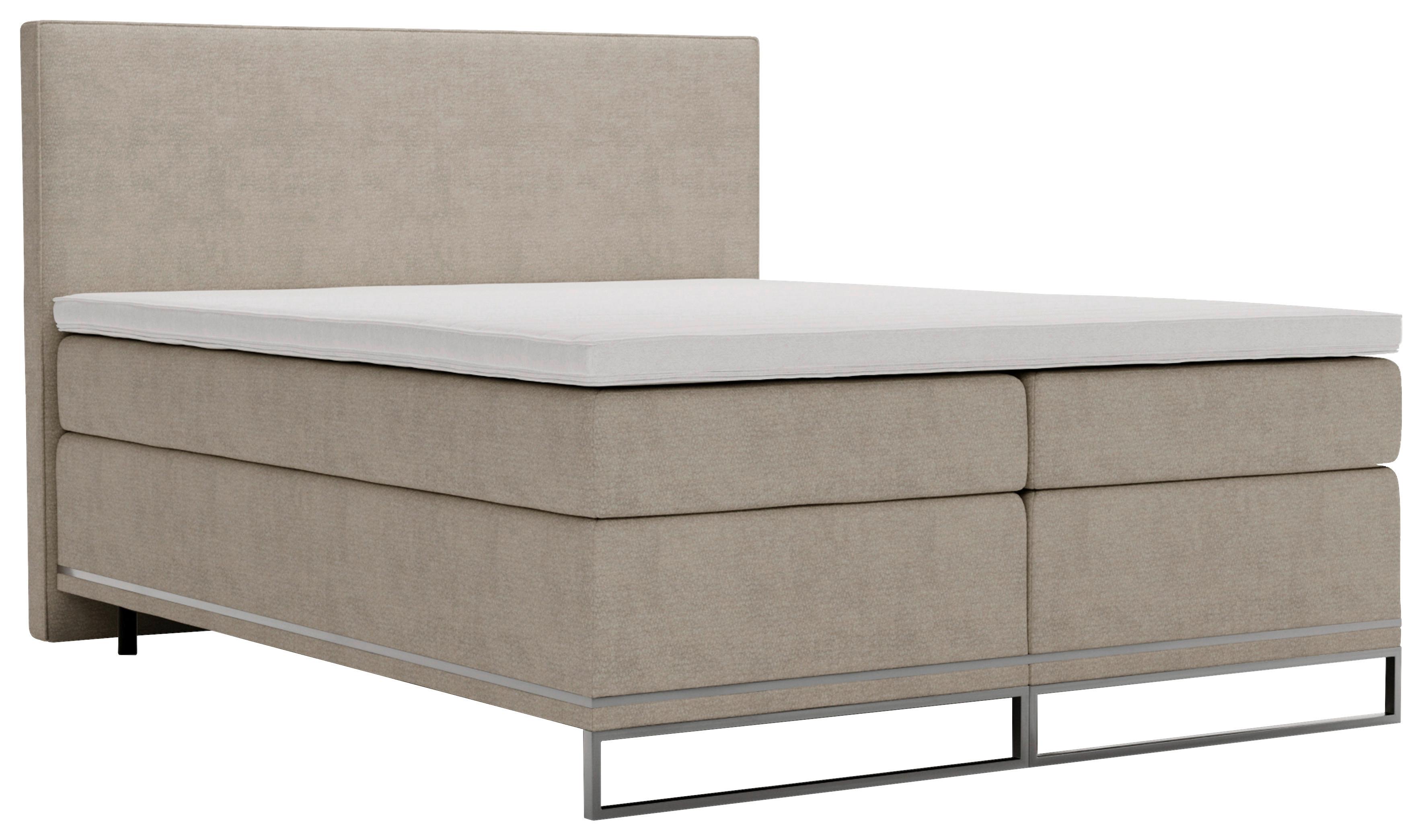 Boxspringbett Cromo Beige ca. 160x200 - Beige/Silberfarben, Konventionell, Textil/Metall (160/200cm) - Premium Living