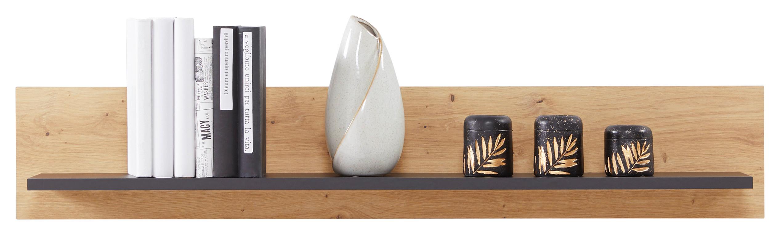 Zidna Polica Tonale - siva/boje hrasta, Moderno, drvni materijal (107/19/21,6cm) - Modern Living