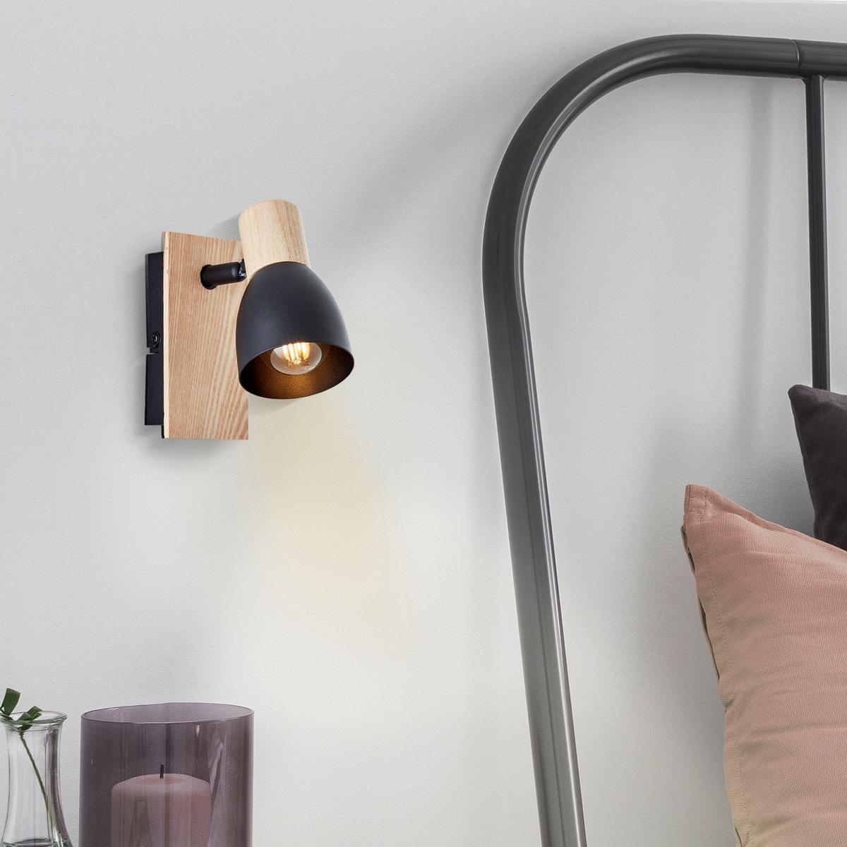 Strahler Daintree Schwarz/Natur max. 28 Watt - Schwarz/Naturfarben, Basics, Holz/Metall (14/7cm) - Brilliant
