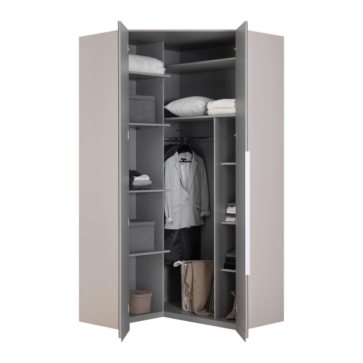 Kutni Ormar Za Odjeću New York - sahara/siva, Konvencionalno, staklo/drvni materijal (120/236/120cm) - Premium Living