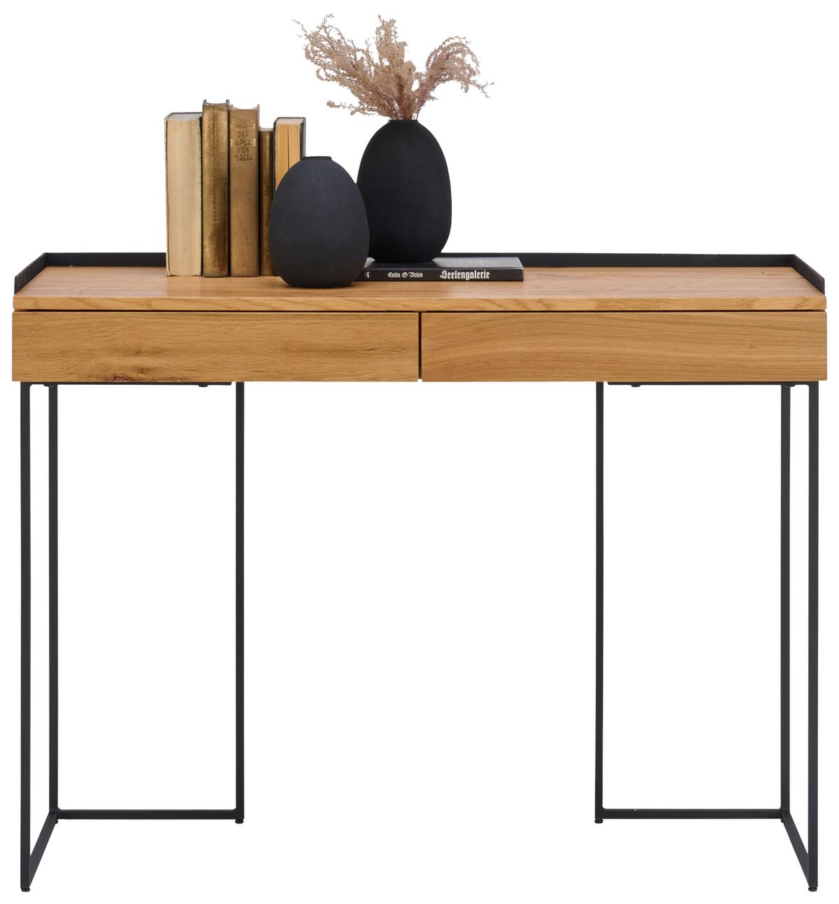 STÓŁ KONSOLA NELLY - kolor naturalny/czarny, Lifestyle, materiał drewnopochodny/metal (100/40/77cm) - Xora