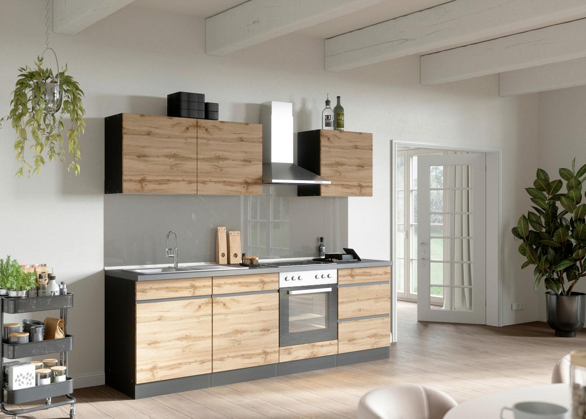 Küchenblock Turin ohne Geräte ca. 240 cm Eiche/Grau - Eiche Wotan/Graphitfarben, Design, Holz/Holzwerkstoff (240cm) - Held