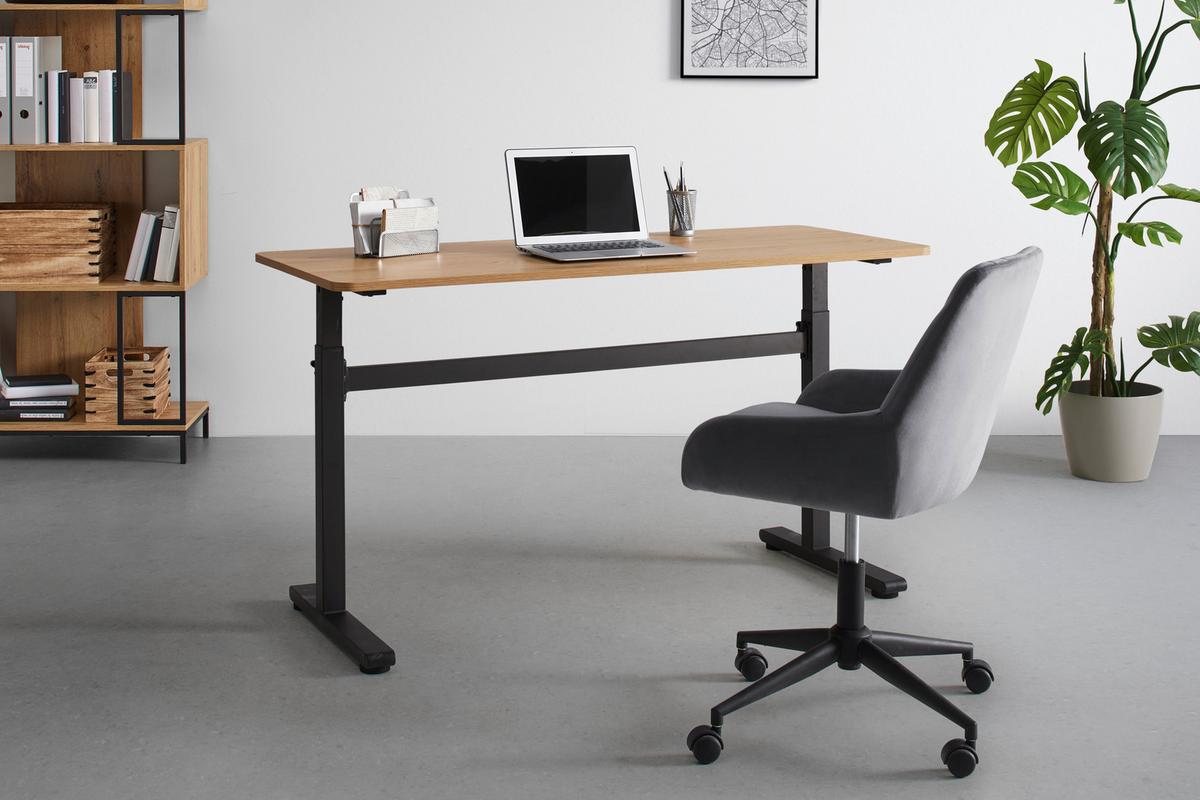 Schreibtisch Carmelo I in Schwarz/Eichefarben - Eichefarben/Schwarz, MODERN, Holzwerkstoff/Metall (140/70-117/60cm) - Mömax