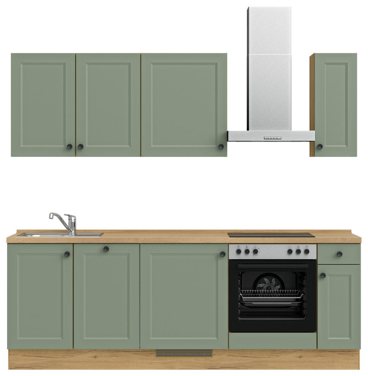 Küchenblock Cascada Low m. Geräten Schilfgrün - Schilfgrün/Eichefarben, MODERN, Holzwerkstoff/Metall (240cm) - Nobilia